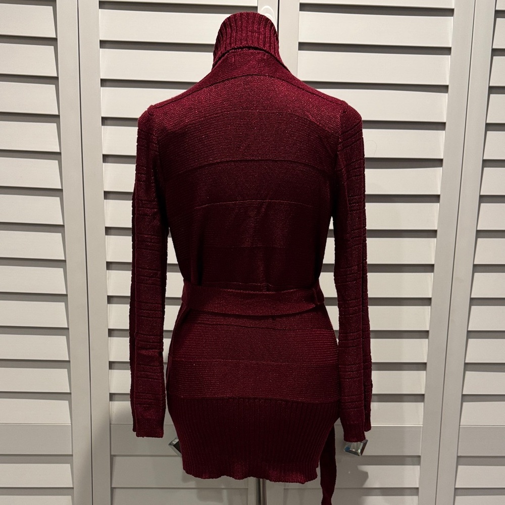 The Limited Burgundy Cardigan Sweater with belt, few small pulls. - Picture 3 of 11